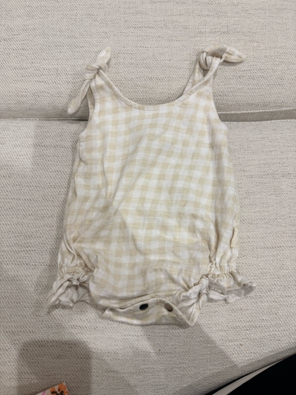 L'ovedbaby Soft Yellow & White Gingham Tie-Strap Tank Romper